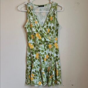 Fennsace Lemon-Print Green Wrap Midi Dress